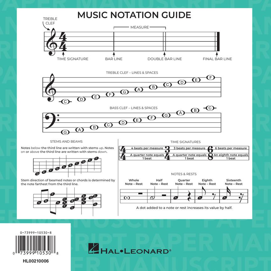 Hal Leonard Wide Staff Wirebound Manuscript Paper 32 page - 6 stave