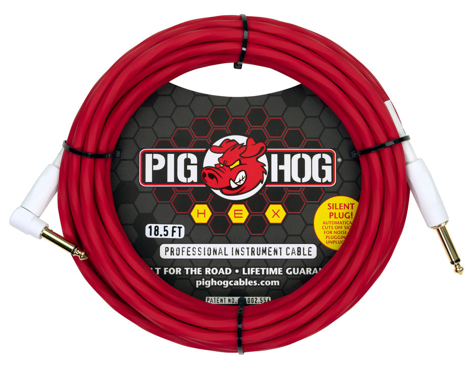 Pig Hog Hex Series Silent Plug Instrument Cable 18.6 ft Right Angle