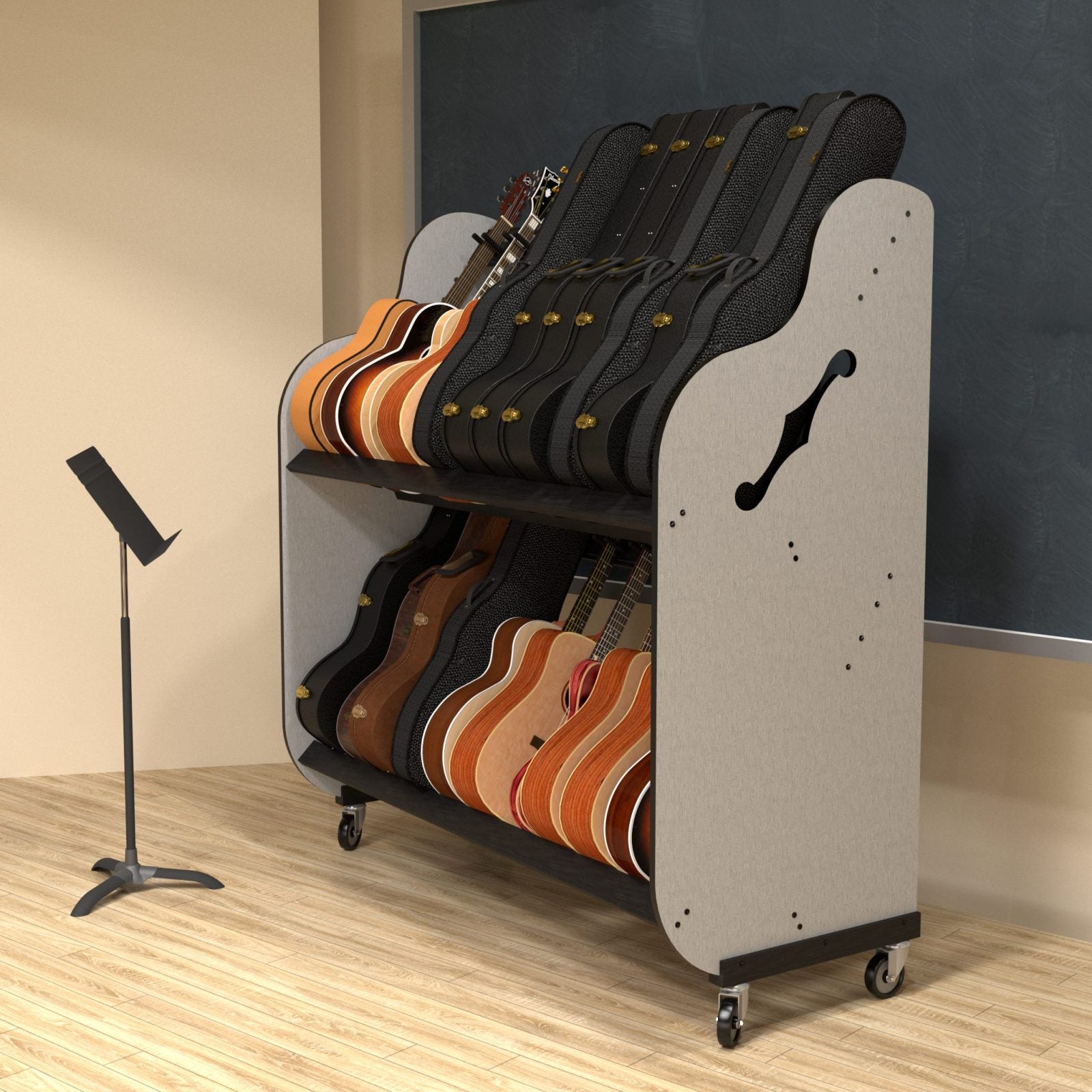 The Band Room Double-Stack™ Guitar Storage Shelf Rack for Classrooms