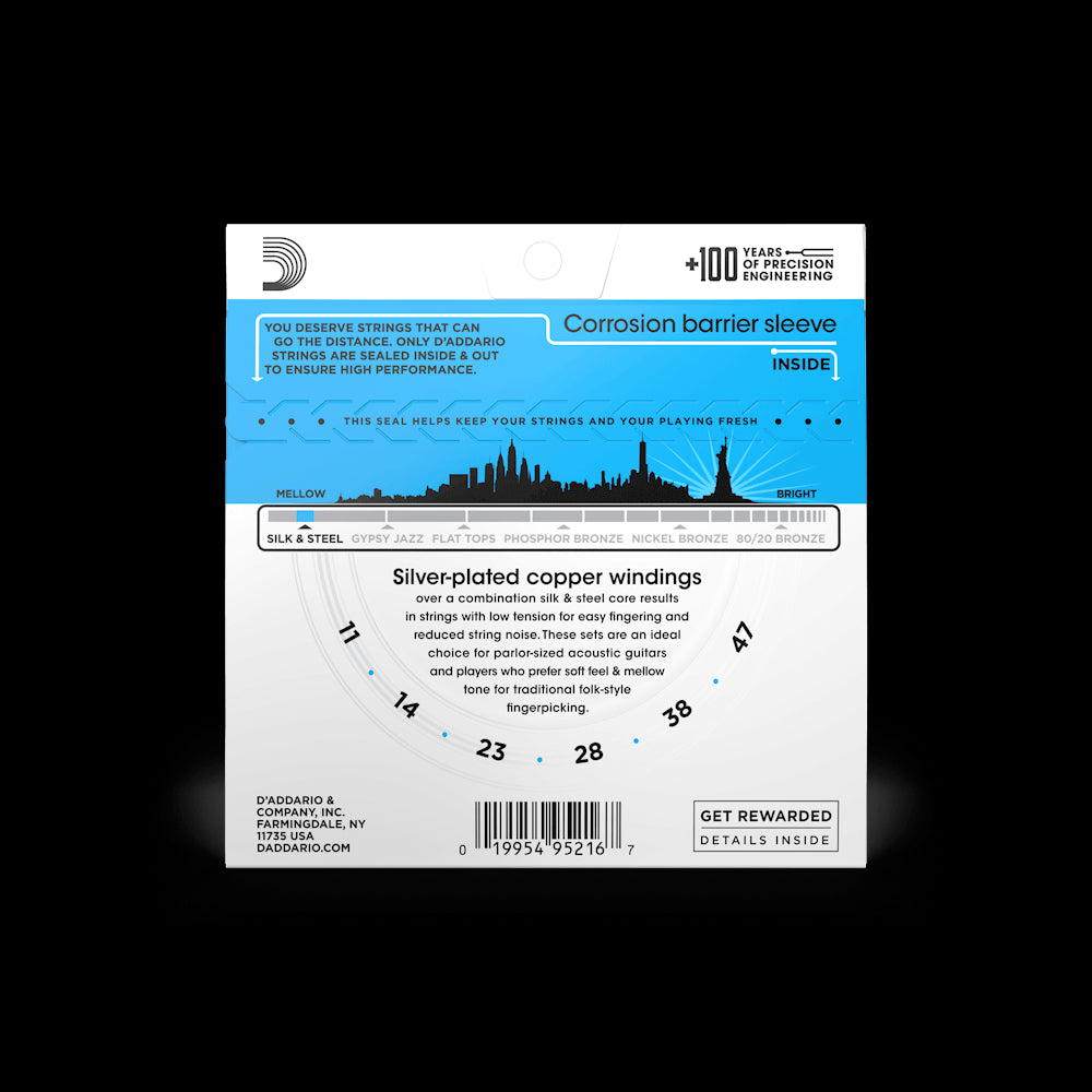 D'Addario 11-47 Light Acoustic "Silk and Steel" Acoustic Guitar Strings