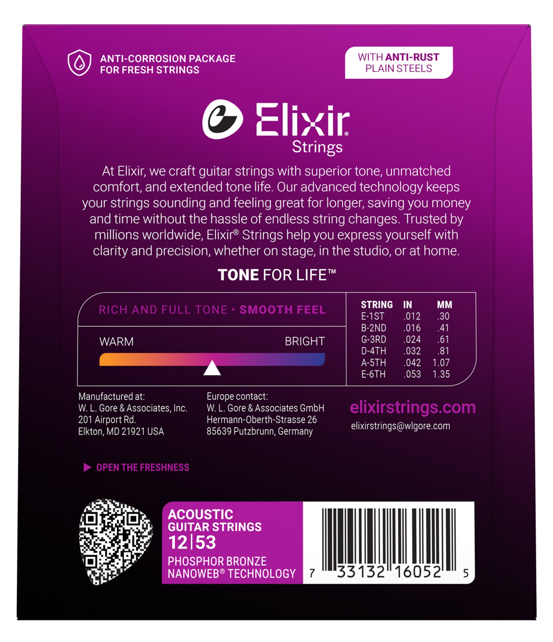 Elixir Phosphor Bronze Acoustic Guitar Strings with NANOWEB Technology - Light 12-53
