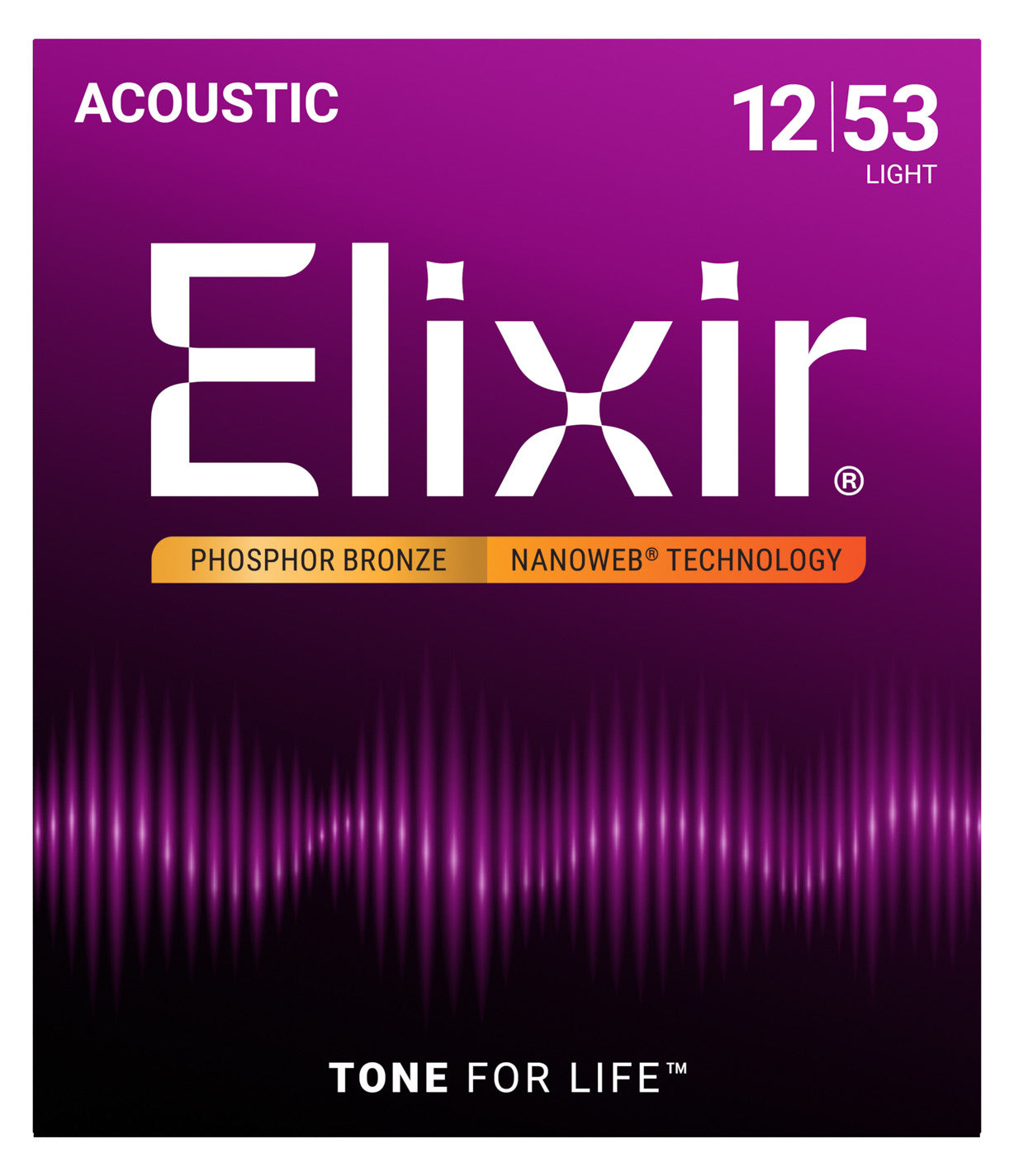 Elixir Phosphor Bronze Acoustic Guitar Strings with NANOWEB Technology - Light 12-53