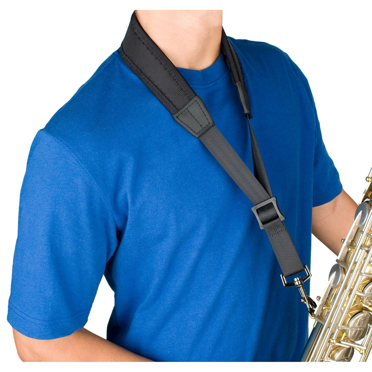 Protec Saxophone Neck Strap - Less Stress Neoprene, Metal Snap, Size 22" Regular (Black)