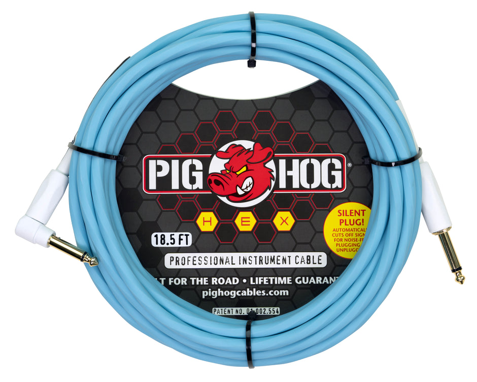 Pig Hog Hex Series Silent Plug Instrument Cable 18.6 ft Right Angle