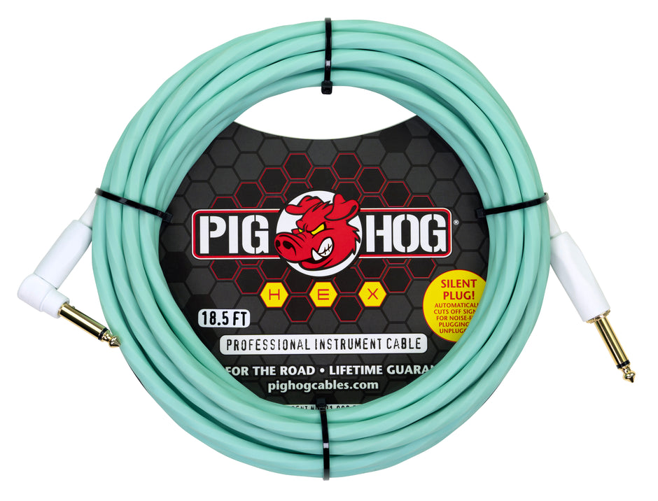 Pig Hog Hex Series Silent Plug Instrument Cable 18.6 ft Right Angle