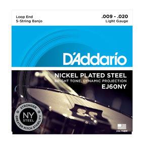 D'Addario Nickel Plated Steel, Loop End, Light, 5 String Banjo String Set